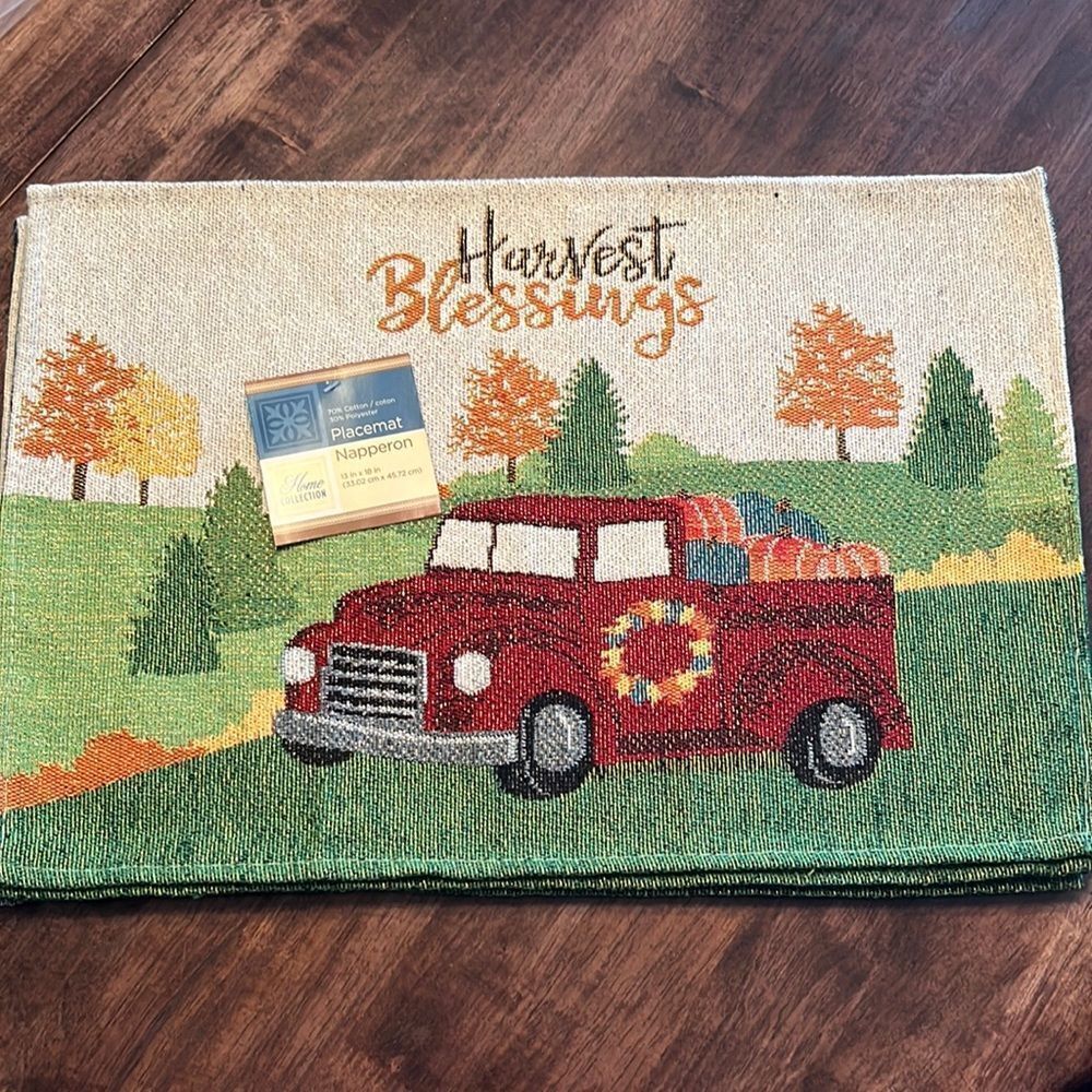 Home Collection Set of 4 Tapestry Cotton Blend Placemats “Harvest Blessings”